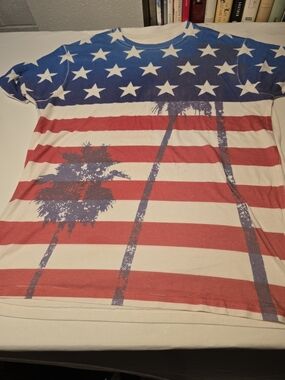 4th Of JULY Urban Outfitters Red, White & Blue Stars & Stripes Palm Tee